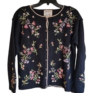 Vintage Heirloom Collectibles Button Up Sweater‎ Black Floral Women’s Size Small